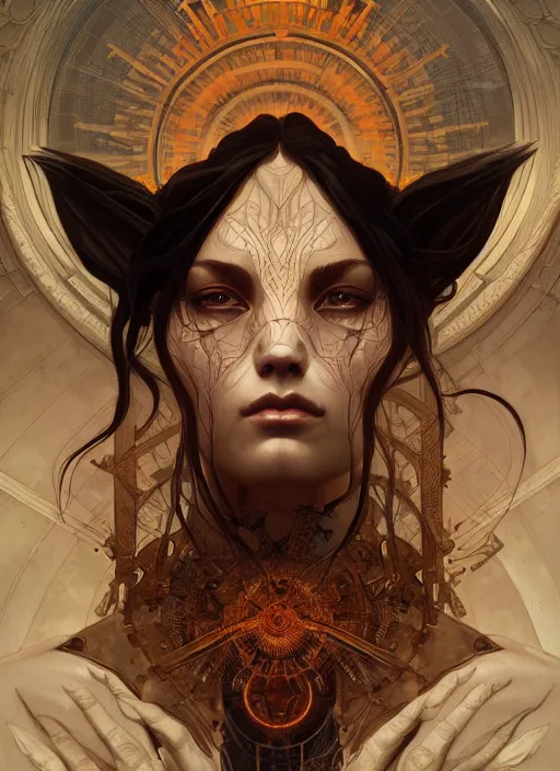 Image similar to symmetry!! portrait of beast, fantasy, steampunk, rust, intricate, highly detailed, digital painting, artstation, concept art, smooth, sharp focus, illustration, art by artgerm and greg rutkowski and alphonse mucha