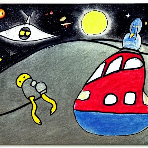 Image similar to A space ship abducts a cow, drawn by a 5 year old, 4k, HD