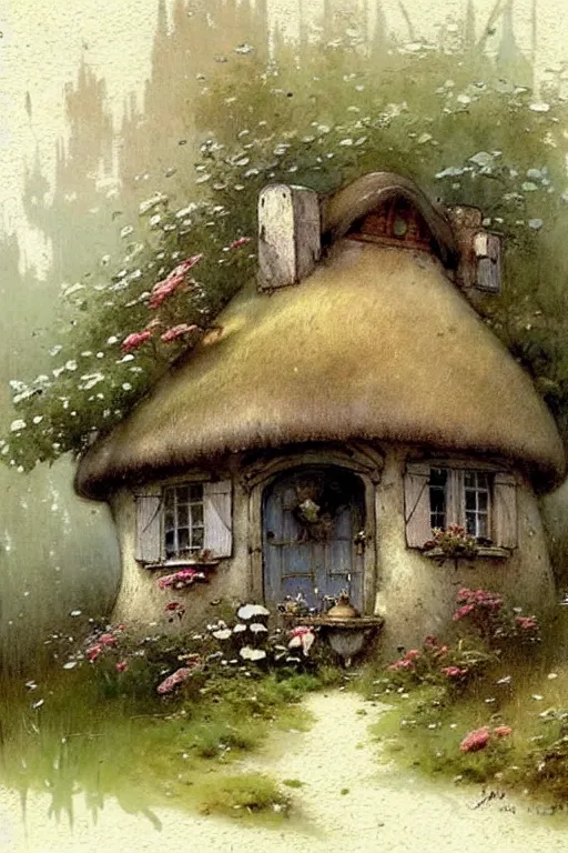 Image similar to (((((1950s fairy tale cottage . muted colors.))))) by Jean-Baptiste Monge !!!!!!!!!!!!!!!!!!!!!!!!!!!