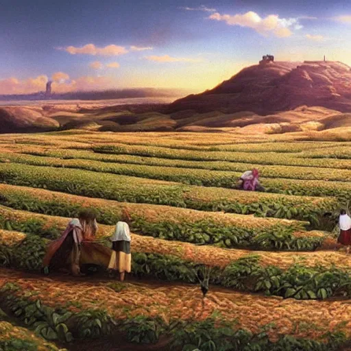 Image similar to potato heaven, beautiful matte painting, amazing, stunning