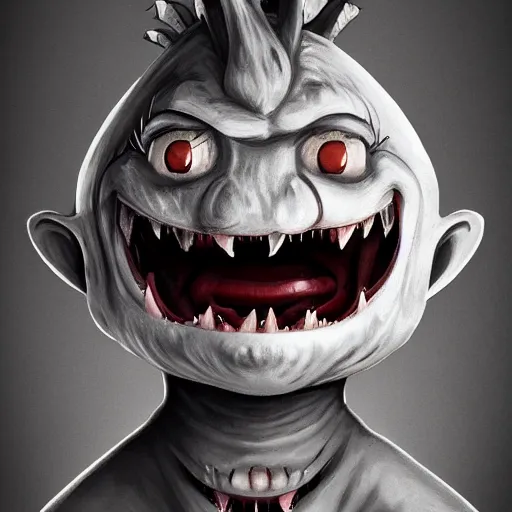 Prompt: creepy cartoon monster, artstation, dark, smile, detailed, 4k