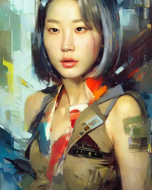 Prompt: Lee Jin-Eun by John Berkey and Peter Mohrbacher, rule of thirds, seductive look, beautiful, in intergalactic hq, Refined, masterpiece, face anatomy