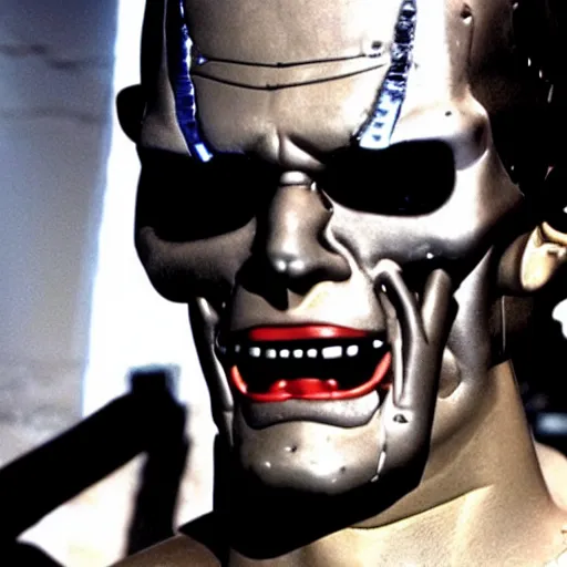 Image similar to Jack Nicholson plays Terminator, scene where his endoskeleton is exposed