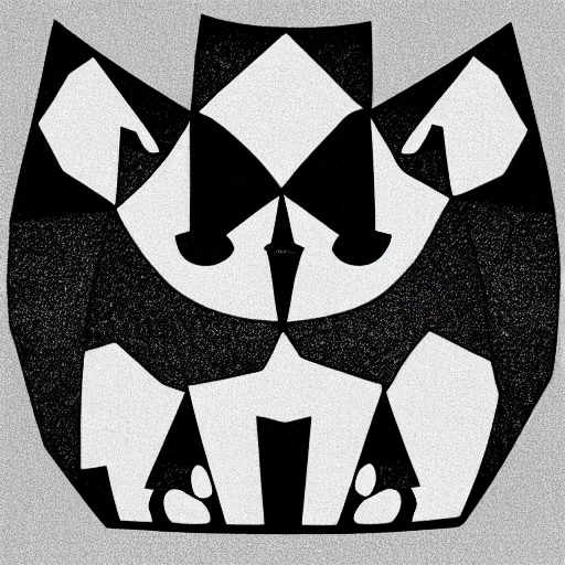 Prompt: geometric cat , black and white, white background