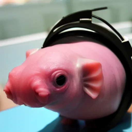 Prompt: a blobfish wearing a gaming headset