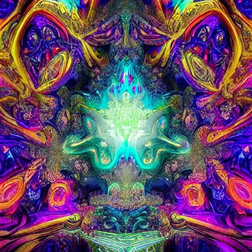 Image similar to a beautiful intricate stone carving of a sprawling psychedelic cathedral populated by mandelbrot fractals by android jones, carved soap, unreal engine, splashes of neon, volumetric lighting, dynamic lighting, bright, dramatic lighting, high contrast, neon glow, carved marble, opalescent, sacred geometry, religious, angelic, catholicpunk, stark, trending on artstation