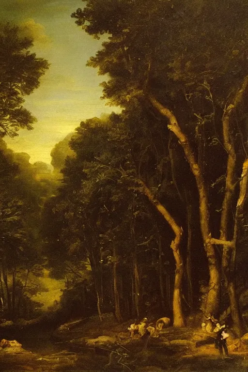 Prompt: a beautiful oil painting a dense forest at night by Bartolomé Esteban Murillo