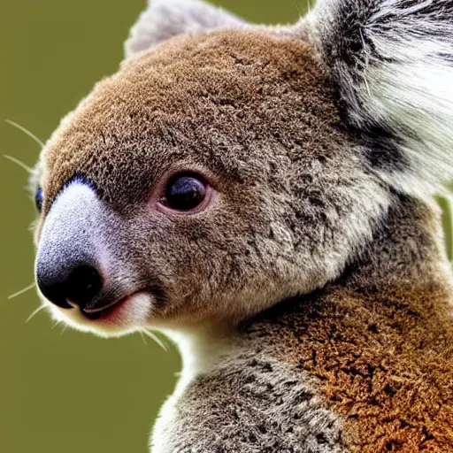 Image similar to ward winning nature photograph of a kangaroo koala crossbreed. extreme detail, hyperrealistic photo