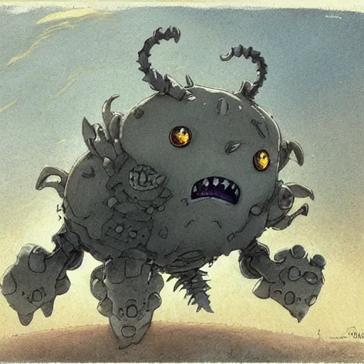 Image similar to ( ( ( ( ( grey lovecraftian mechanized pikachu demon from howl's moving castle ( 2 0 0 4 ), with a big head, on a desert road, wide shot, in front of a big moon. muted colors ) ) ) ) ) by jean - baptiste monge!!!