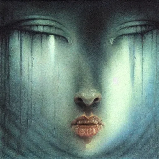 Image similar to beksinski, zdzisław - her eyes wide, oil on canvas