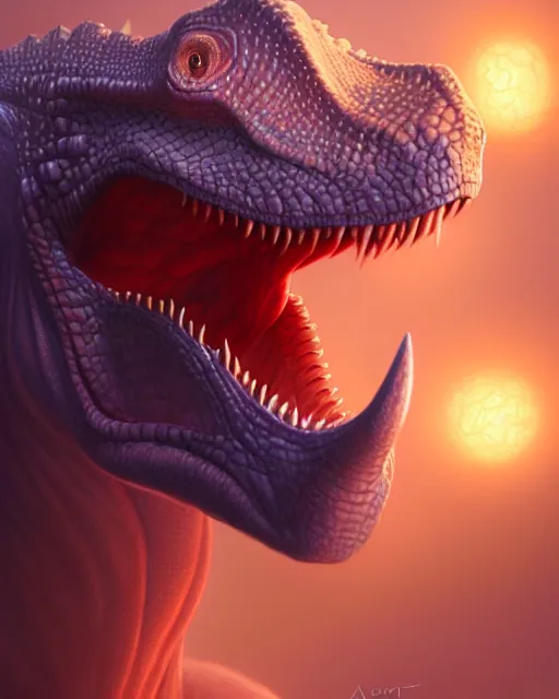 Image similar to sensual dinosaur, glam, fae, glowing skin, intricate, elegant, highly detailed, digital painting, artstation, concept art, smooth, sharp focus, illustration, art by artgerm and greg rutkowski and fra angelico and unreal engine 5