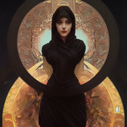 Image similar to portrait of evil cat goddess, intricate, elegant, highly detailed, digital painting, artstation, concept art, smooth, sharp focus, illustration, art by artgerm and greg rutkowski and alphonse mucha and william - adolphe bouguereau