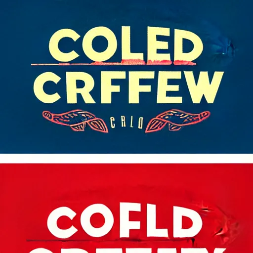Image similar to inspired by cold brew label, vintage intricate stamp logo, retro artwork, red and blue, design vintage looking logo for art company
