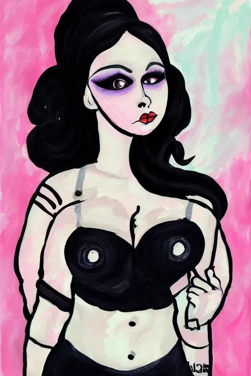 Image similar to painting portrait of a cute curvy goth girl