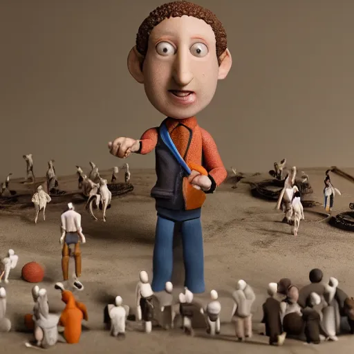 Image similar to product photography of a claymation action figure marc zuckerberg, depth of field, zeiss lens, detailed, centered, by erwin olaf, joop geesink, wes anderson, breathtaking, 8 k resolution, extremely detailed, beautiful, establishing shot, realistic materials, hyperrealistic