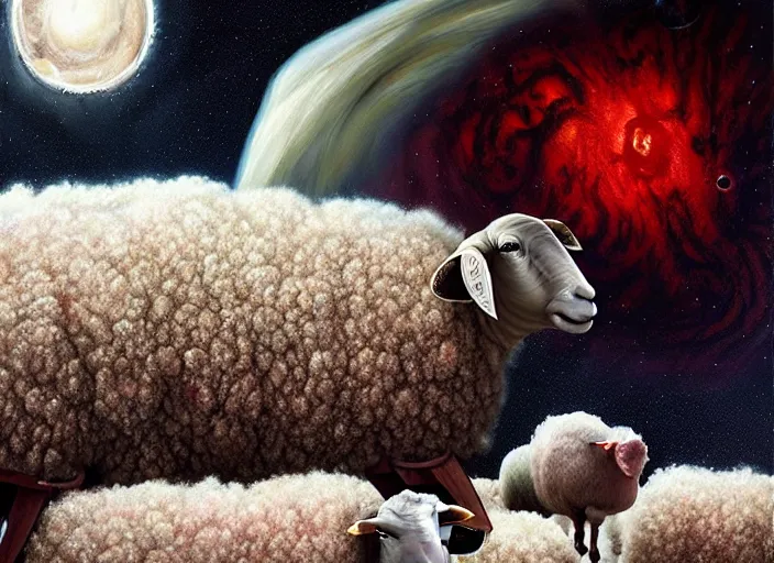 Prompt: gas giant sucking blood out of sheep heads, cosmic horror painting, elegant intricate digital painting artstation concept art by mark brooks and brad kunkle detailed
