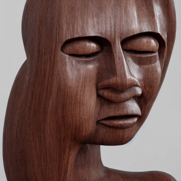 Prompt: public sculpture minimalist portrait of a powerful woman wearing pigtails, beautiful symmetrical face accurate face detailed face realistic proportions, carved out of mahogany wood on a pedestal by stephan balkenhol and martin puryear, hyperrealistic dramatic lighting shocking detail trending on artstation 8 k