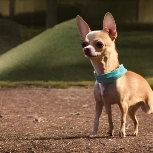 Image similar to a happy chihuahua stars as walter white in breaking bad, high quality photography, promotional shot