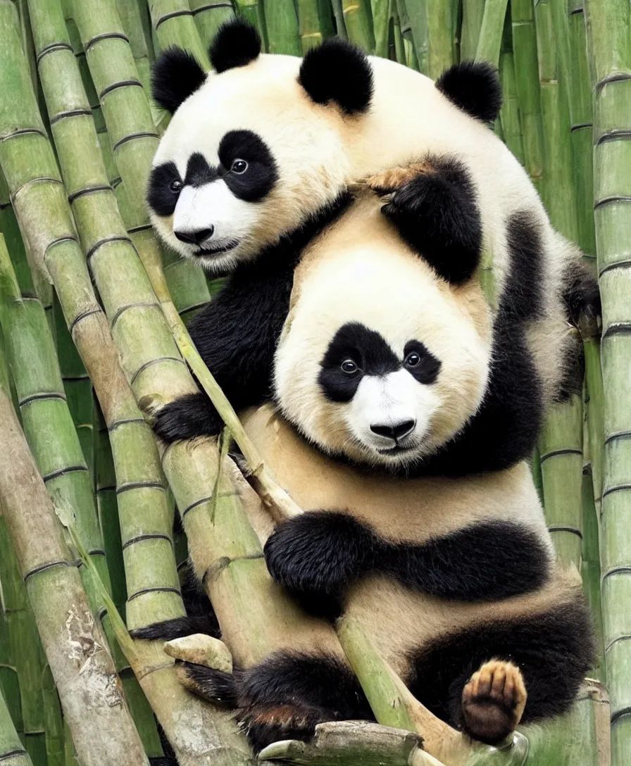 Image similar to an anime panda sitting on a bamboo throne