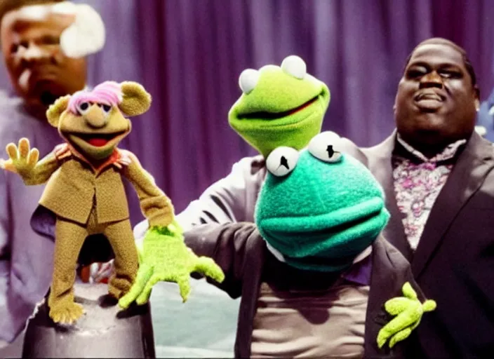 Image similar to biggie smalls in the muppets show, as a muppet