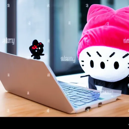 Image similar to Stock image of a burglar wearing a ski mask hacking into a Hello Kitty computer, funny, bizzare