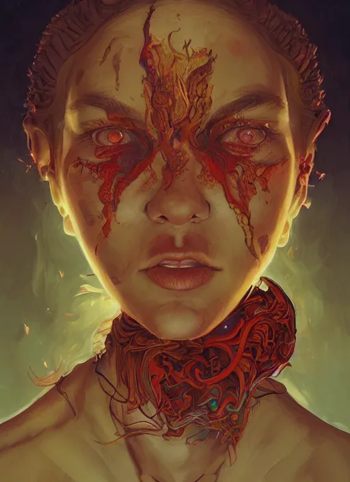 Prompt: portrait made of fire :: by Martine Johanna and Simon Stålenhag and Chie Yoshii and wlop and Guillermo del toro :: ornate, dynamic, particulate, rich colors, elegant, centered, artstation, smooth, sharp focus, octane render, 3d