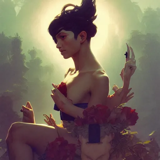 Prompt: gorillaz, intricate, elegant, highly detailed, digital painting, artstation, concept art, smooth, sharp focus, illustration, art by artgerm and greg rutkowski and alphonse mucha and william - adolphe bouguereau