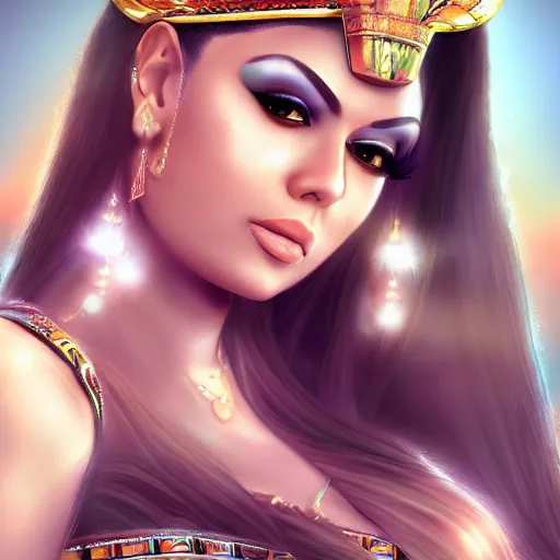 Prompt: portait egyptian princess haifa wehbe, centred, very long hair, hd, unreal engine, art digital painting, final fantasy style, amazing background theme