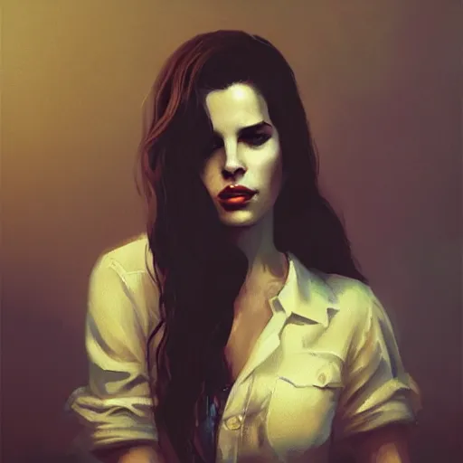 Prompt: Lana del rey in a grunge band oil painting, Tooth Wu, Greg Rutkowski, RPG portrait, dynamic lighting, anime art