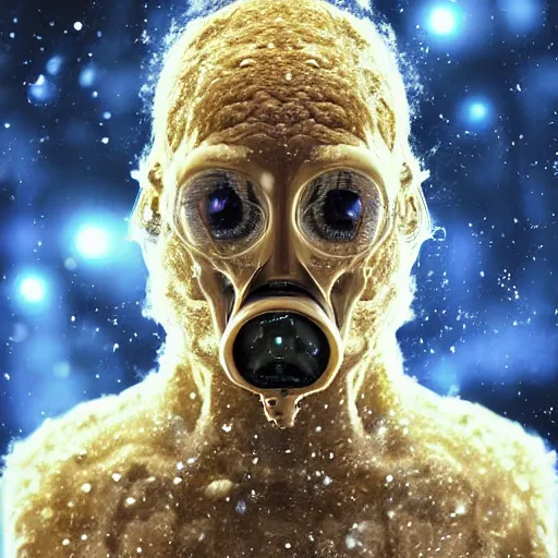 Image similar to a sentient being from a newly discovered planet. it has evolved to live in the extreme cold, portrait photograph, volumetric lighting, golden ratio composition, strong backlight, poster, highly detailed, sharp focus, bokeh, hyperrealism