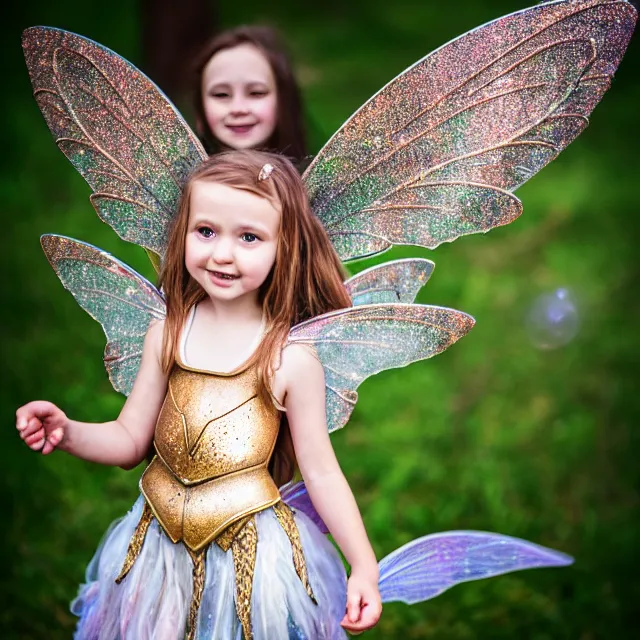 Prompt: photo of a fairy with sparkling armour, award - winning photo