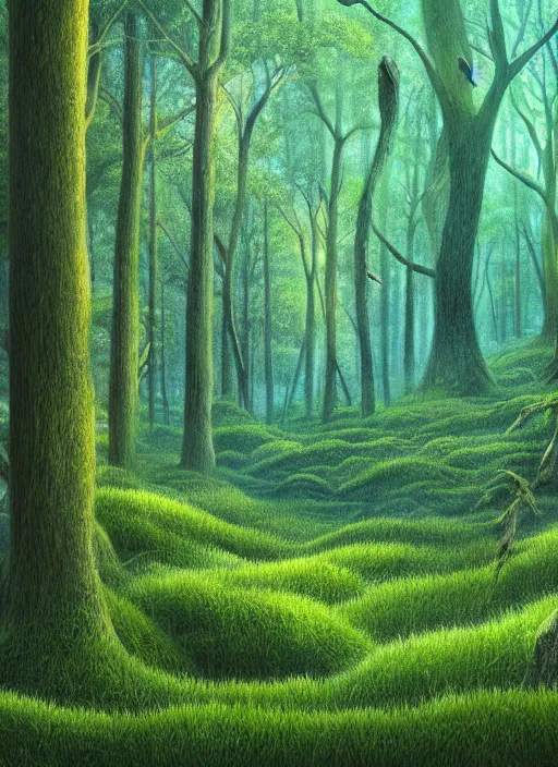 Image similar to lush forest, high detail, 4 k, surrealism style
