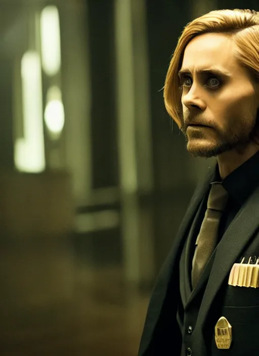 Image similar to film still of Jared Leto as James Gordon in Gotham, 4k