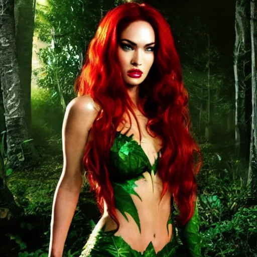 Image similar to stunning awe inspiring megan fox as poison ivy, movie still 8 k hdr atmospheric lighting