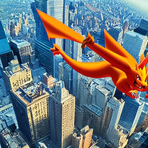 Prompt: charizard flying above new york, matte painting, vibrant, colorful, 4 k, artstation, cgsociety