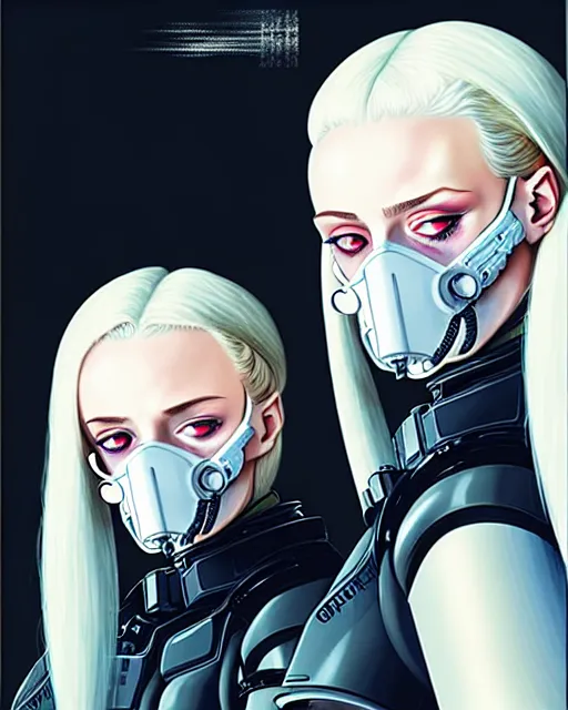 Prompt: white haired cyborg sophie turner wears xenomorph gas mask, fine detail!! anime!! realistic shaded lighting!! poster by ilya kuvshinov katsuhiro otomo ghost in the shell, rutkowski giger villeneuve artgerm garmash and rob rey