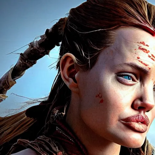 Image similar to an amazing award winning photo of angelina jolie as aloy