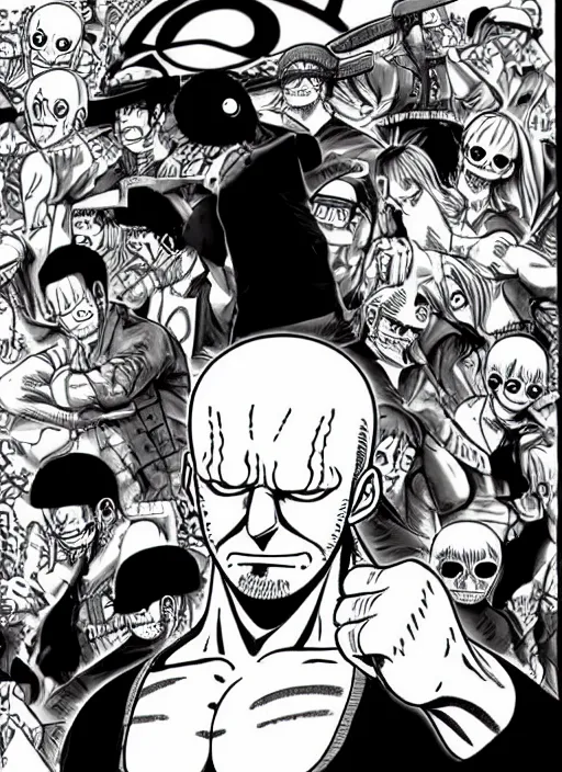 Image similar to jason statham as character in one piece manga, sketch by eiichiro oda