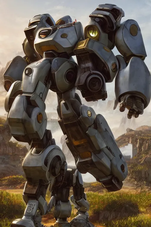 Image similar to mechwarrior 5 : mercenaries mech megaman transformer robot boss tank engine game octane render, 4 k, hd 2 0 2 2 3 d cgi rtx hdr style chrome reflexion glow fanart, global illumination ray tracing hdr fanart arstation by ian pesty by jesper ejsing pixar and disney unreal zbrush central hardmesh