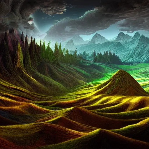 Image similar to a landscape in a 4 dimensional world