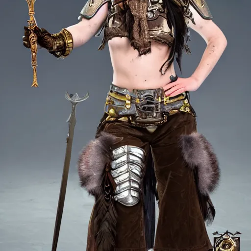 Image similar to full body photo of a fantasy steampunk female warrior