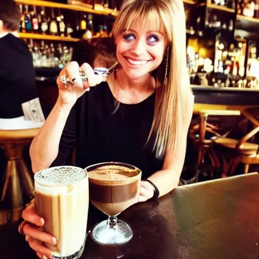 Prompt: michelle tanner from full house drinking an espresso martini at a bar