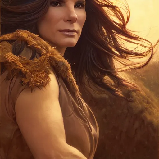 Prompt: Sandra Bullock, artstation, concept art, donato giancola, Joseph Christian Leyendecker, WLOP, Boris Vallejo, Breathtaking, 8k resolution, extremely detailed, beautiful, establishing shot, artistic, hyperrealistic, octane render, cinematic lighting, dramatic lighting, masterpiece, light brazen, extremely detailed and beautiful face