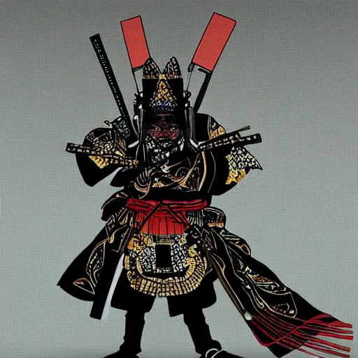 Prompt: an artwork of a black samurai