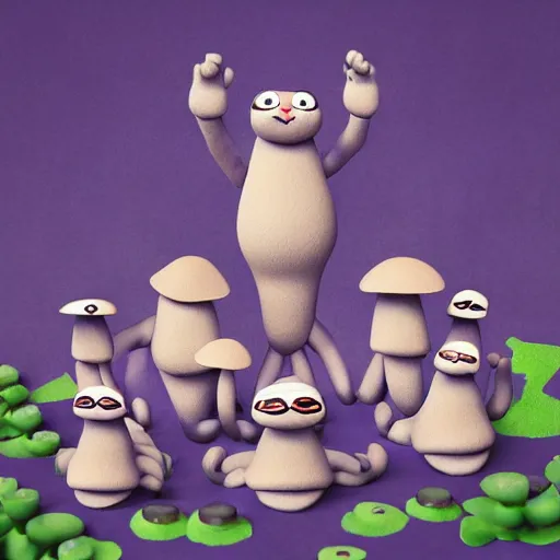 Image similar to cat like mushrooms, cat - faced mushroom, trending on instagram, stop motion, sumerian, rendered in corel art, pixar