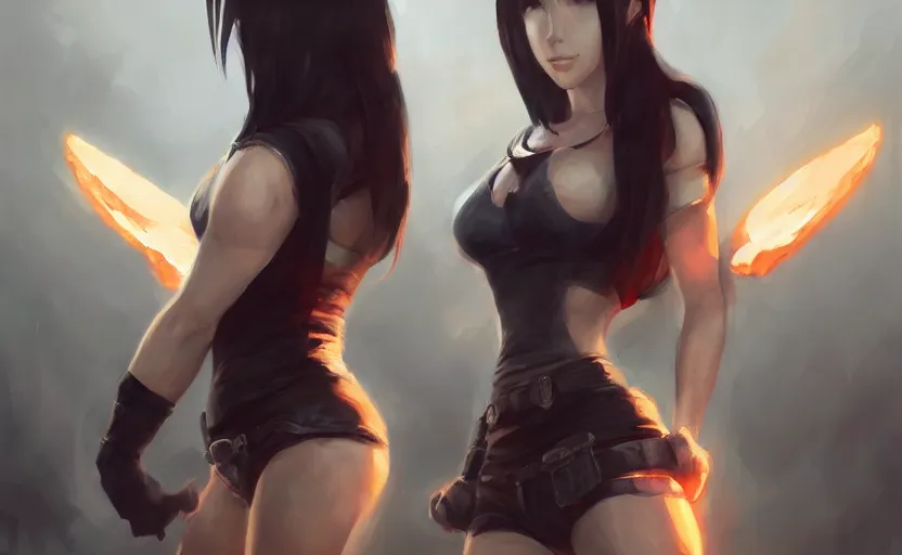 Image similar to a painting of tifa trending on artstation in the style of greg rutkowski