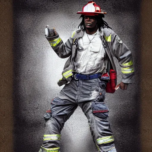 Image similar to chief keef as a firefighter digital art very detailed 4 k detailed super realistic