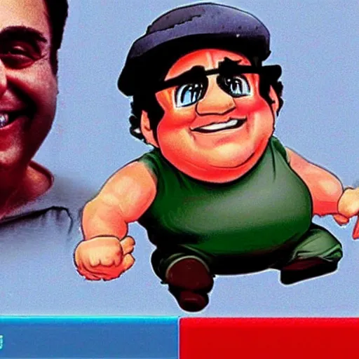 Image similar to Danny Devito in the Nintendo Entertainment version of Contra