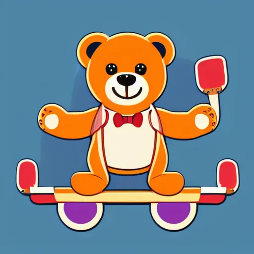 Image similar to Skater teddy bear, sticker, highly detailed, colorful, illustration, drama, smooth and clean vector curves, no jagged lines, vector art, smooth