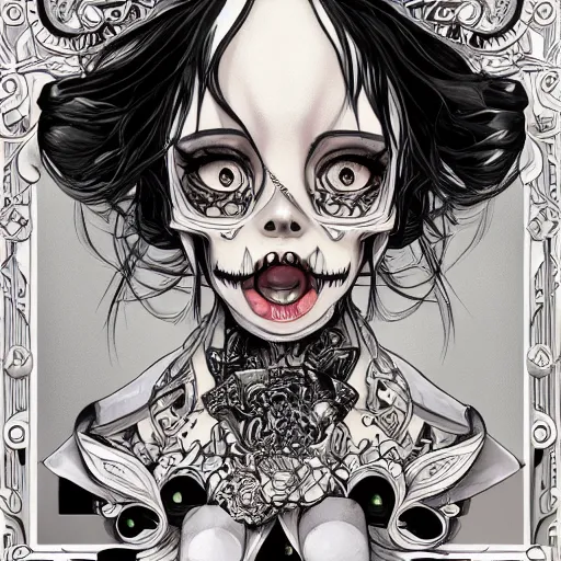 Image similar to anime manga skull portrait young woman skeleton minnie mouse, intricate, elegant, highly detailed, digital art, ffffound, art by JC Leyendecker and sachin teng